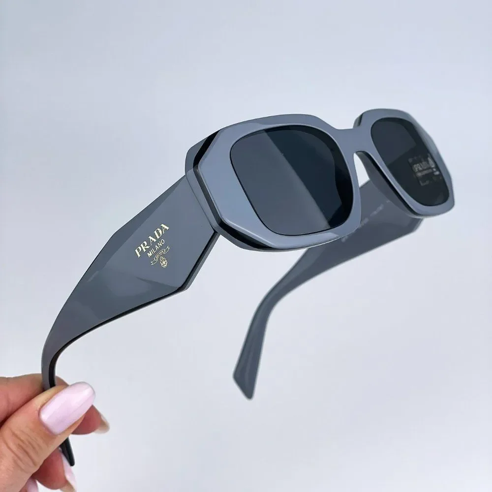 Prada PR17WS 11N09T Sunglasses Marble Gray Graphite Black Rectangle Unisex - Picture 7 of 14